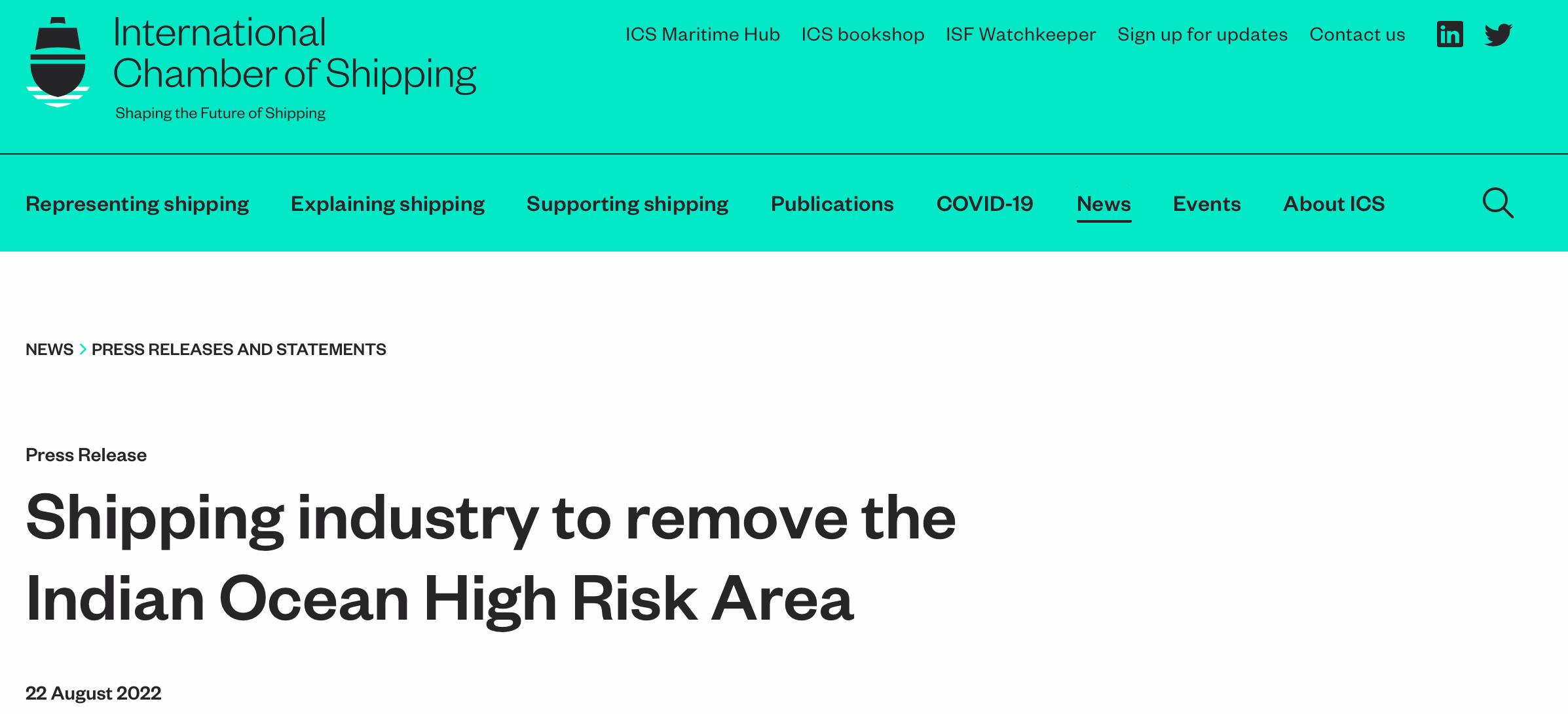 You are currently viewing Shipping industry to remove the Indian Ocean High Risk Area