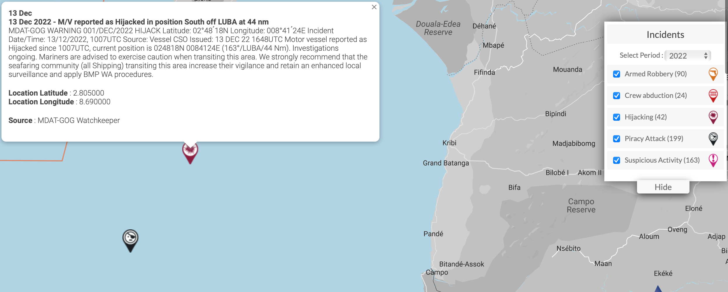 You are currently viewing 13 Dec 2022 – M/V reported as Hijacked in position South off LUBA at 44 nm